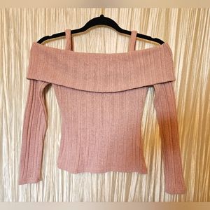 Pink Off Shoulder Long Sleeve Knit Blouse- Women's Size XS